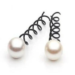 Hair Accessories Etusivu|Kierrepinnit-Kierrepinni, 2kpl, musta varsi, valkoinen helmi