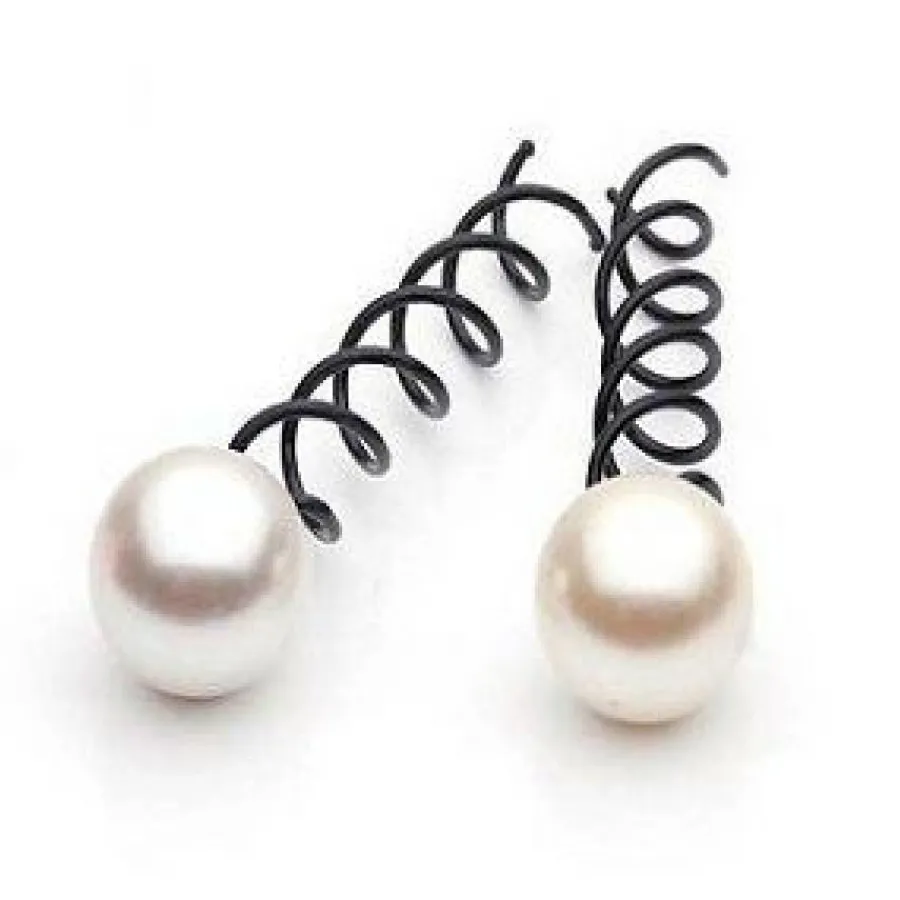 Hair Accessories Etusivu|Kierrepinnit-Kierrepinni, 2kpl, musta varsi, valkoinen helmi