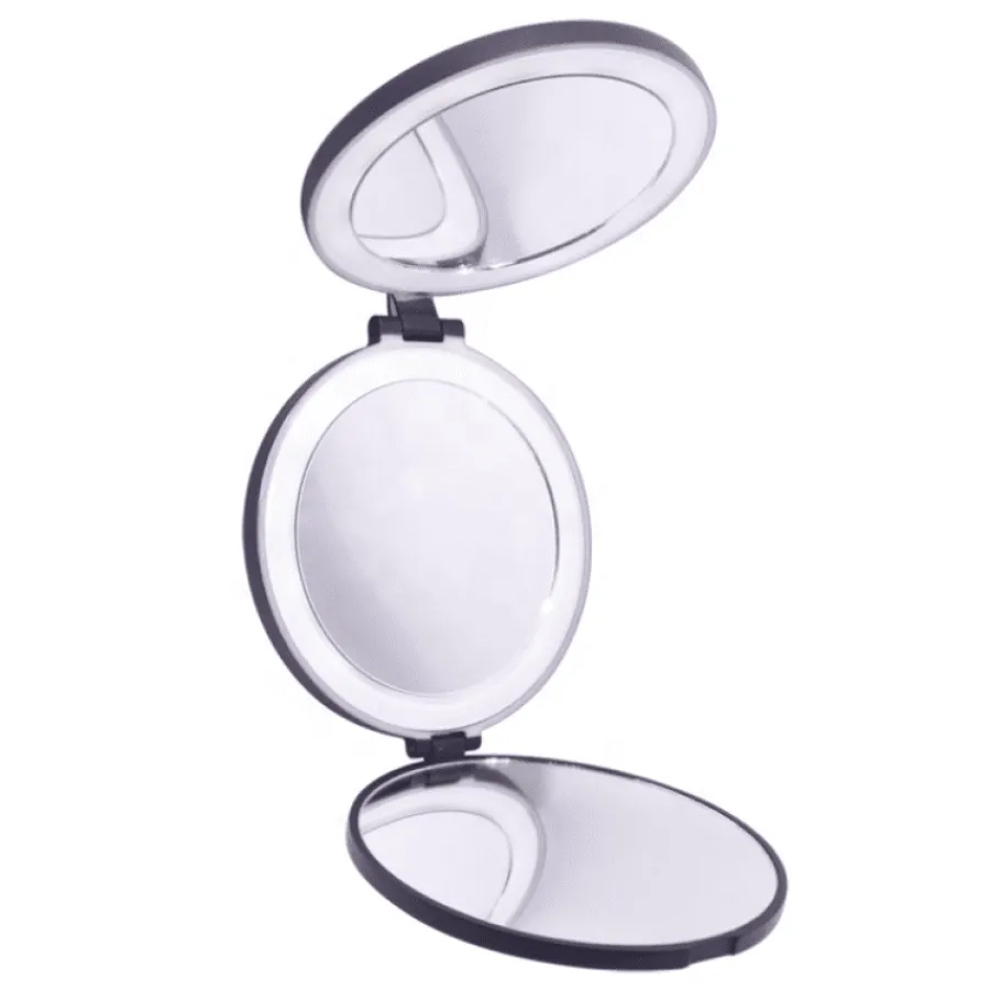 UNIQ Etusivu|Meikkipeili Valolla-Pienikokoinen, kaksipuolinen matkapeili LED-valolla (5x ja 10x suurennus) - musta