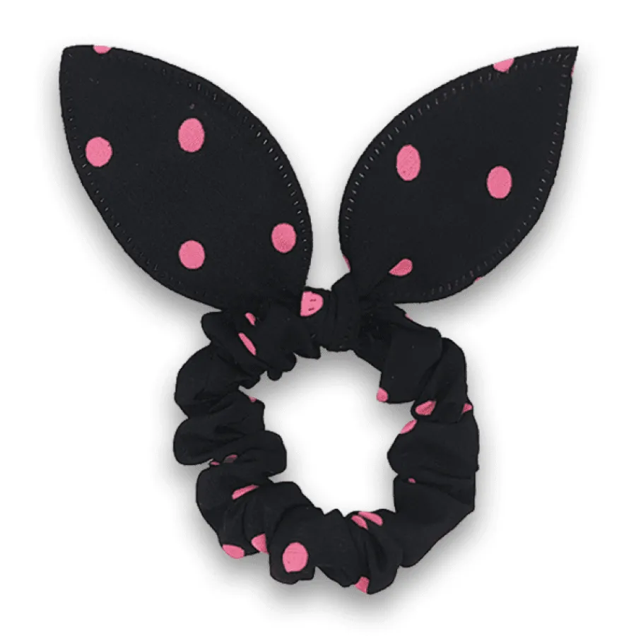 Misc Etusivu|Hiusdonitsit-Scrunchie hiuslenkki rautalangalla - Mustapinkillä Polka dot - kuviolla