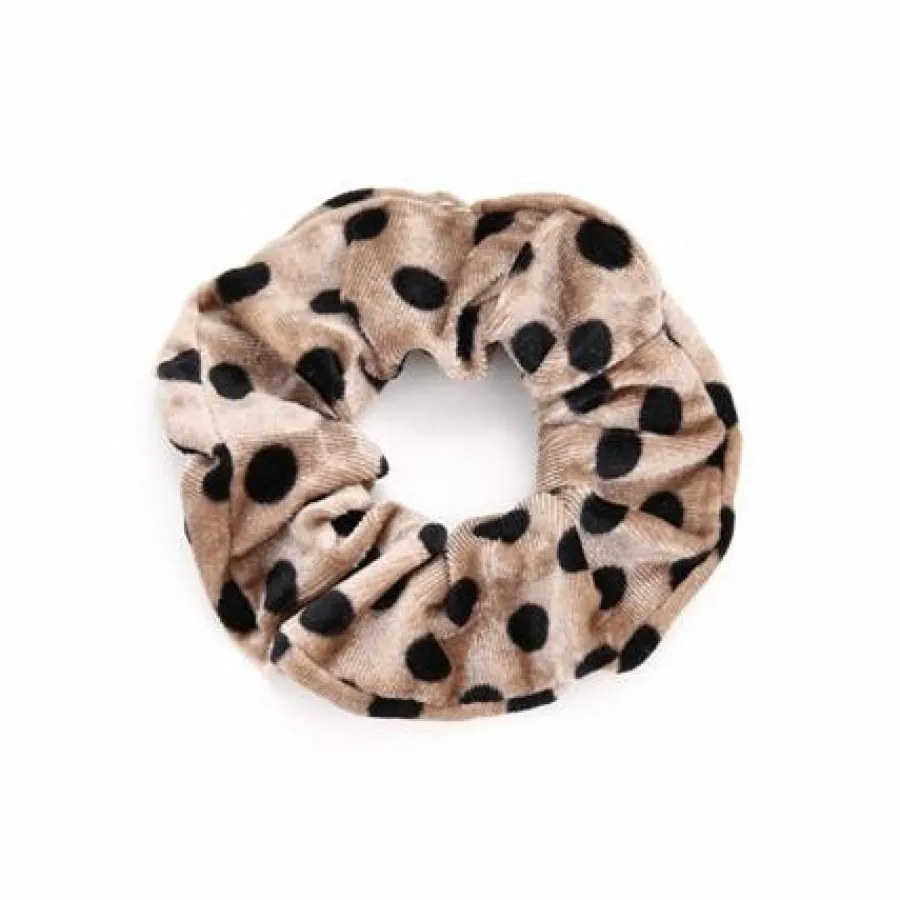 FashionGirl24 Etusivu|Hiusdonitsit-Scrunchie hårelastic- beige mustalla pisteillä