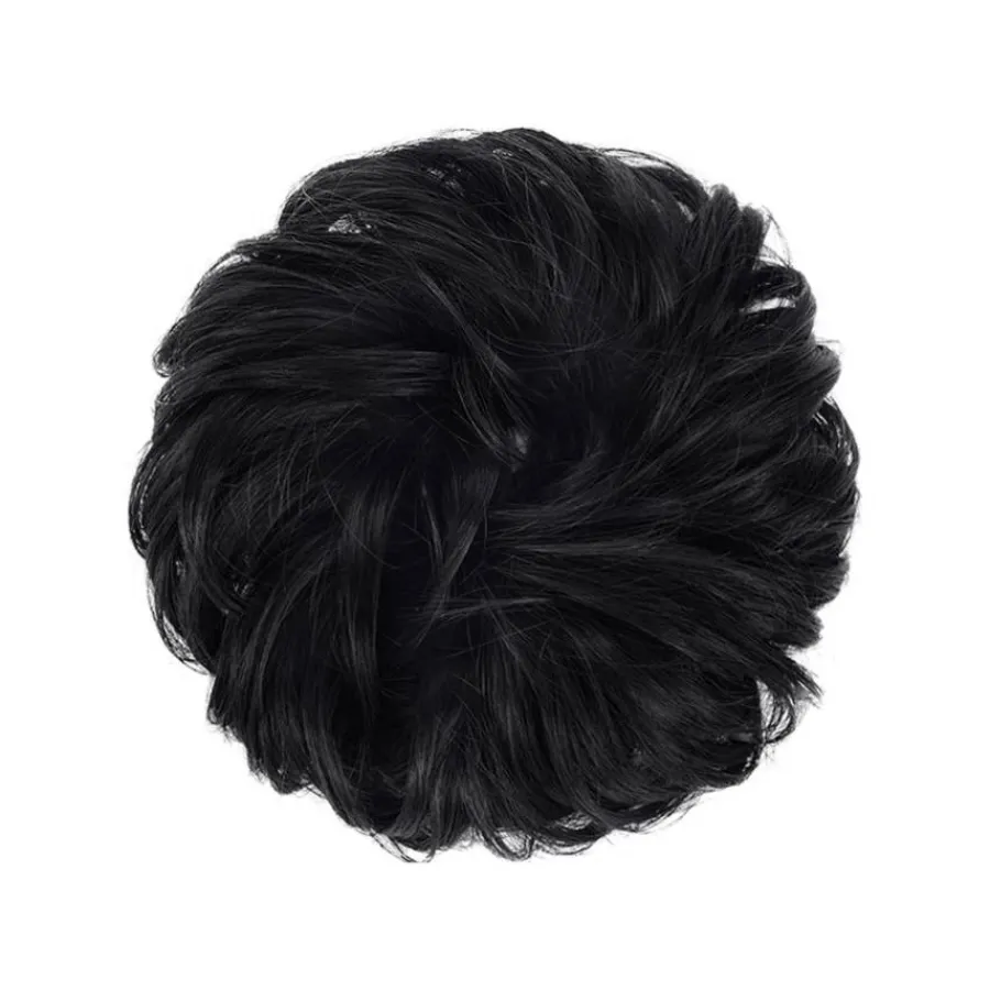 FashionGirl24 Etusivu|Hiusvalkit Ja Donitsit-Sotkuinen pulla hiustenlasku rypistyneillä keinotekoisilla hiuksilla - 1# Jet Black