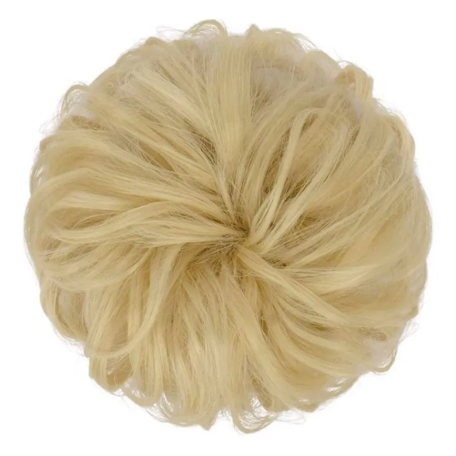 FashionGirl24 Etusivu|Hiusvalkit Ja Donitsit-Sotkuinen pulla hiustenlasku rypistyneillä keinotekoisilla hiuksilla - 24T613 Vaalea Bleach Blondi