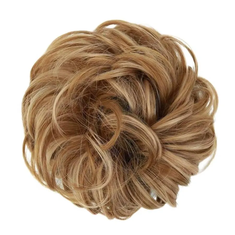 FashionGirl Etusivu|Hiusvalkit Ja Donitsit-Sotkuinen pulla hiustenlasku rypistyneillä keinotekoisilla hiuksilla - 24/613 Honey Blond Mix