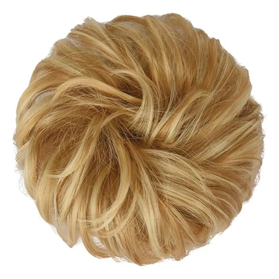 FashionGirl Etusivu|Hiusvalkit Ja Donitsit-Sotkuinen pulla hiustenlasku rypistyneillä keinotekoisilla hiuksilla - 27H613 Strawberry Blonde ja Bleach Blonde